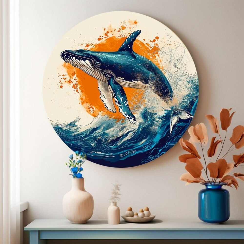 Whale and Sun Round Poster