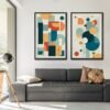 Ensemble de 2 oeuvres d'art murales sur toile encadrées, formes abstraites colorées – Image 4