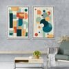 Ensemble de 2 oeuvres d'art murales sur toile encadrées, formes abstraites colorées – Image 3