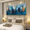 plumes bleues sur toile, grande oeuvre d'art murale