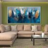 plumes bleues sur toile, grande oeuvre d'art murale – Image 4